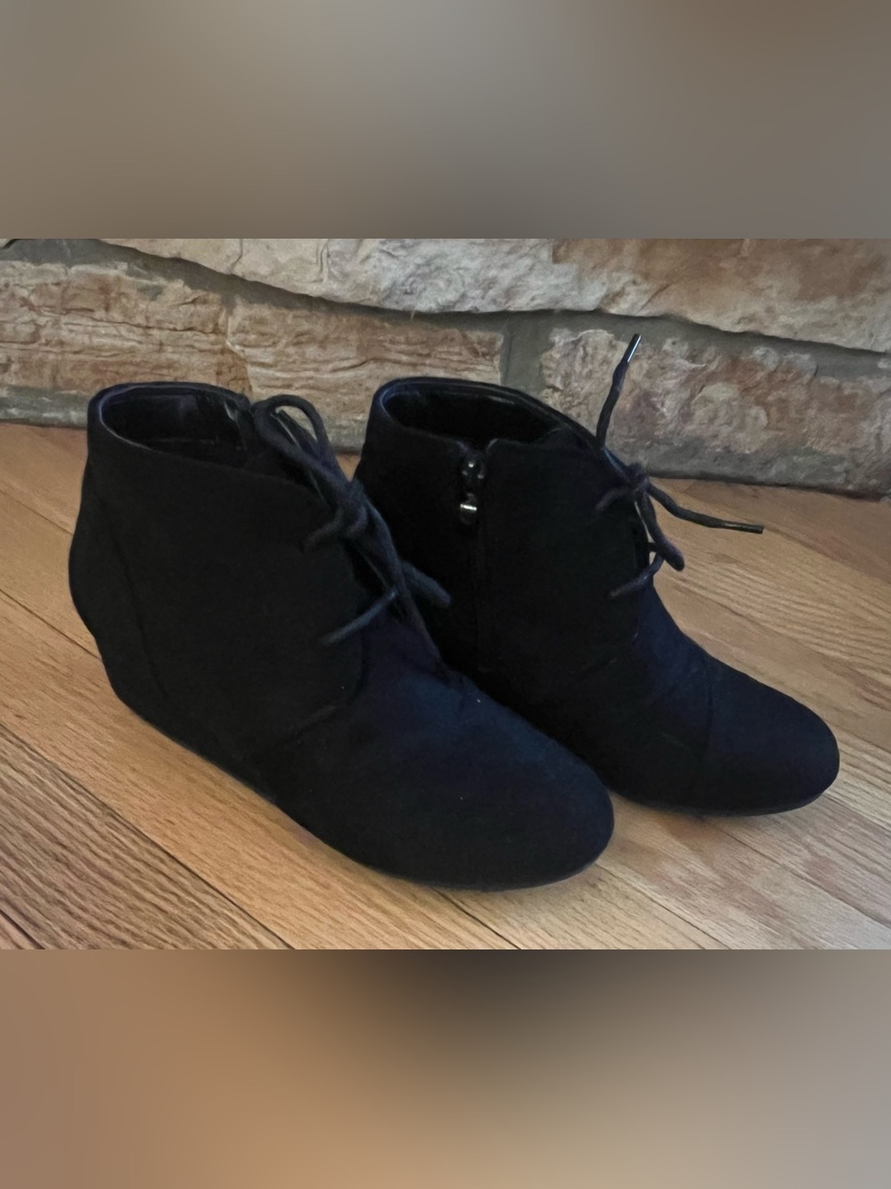 Black Women's Ankle Booties Wedges with Side Zip